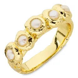 vit pärla ring i förgylld mässing - Eliné