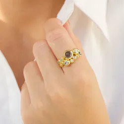 blå ring i förgylld mässing - Bubbly Twist