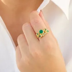 grön ring i förgylld mässing - Bubbly Twist
