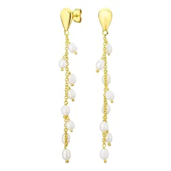 långa vit pärla örhängen i förgylld mässing - Eliné