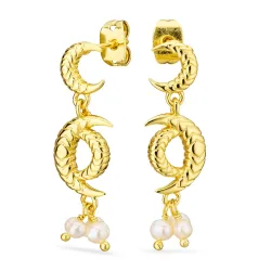 måne pärla örhängen i förgylld mässing - Eliné