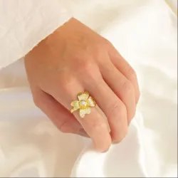 blommor pärla ring i förgylld mässing - Eliné