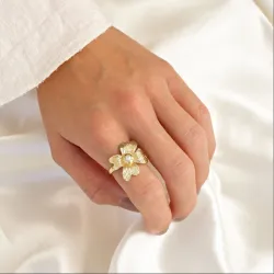blommor pärla ring i förgylld mässing - Eliné