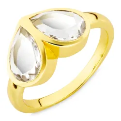 klar kvarts ring i förgylld mässing - Loom Stones