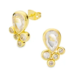 klar kvarts örhängen i förgylld mässing - Eliné