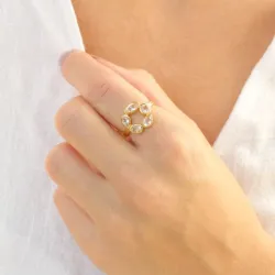 klar kvarts ring i förgylld mässing - Eliné