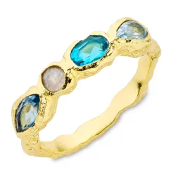 blå kristal ring i förgylld mässing - Eliné