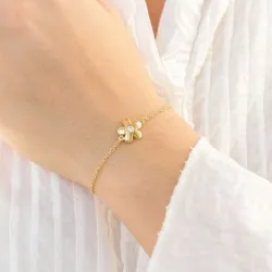 blommor zirkon armband i förgylld mässing - Eliné