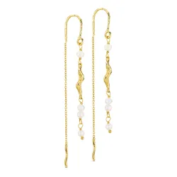 långa pärla kedja örhängen i förgylld mässing - Eliné