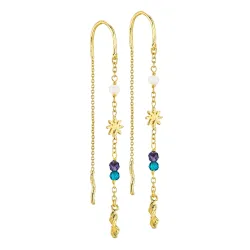 långa blå kedja örhängen i förgylld mässing - Eliné