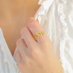 blad zirkon ring i förgylld mässing - Eliné