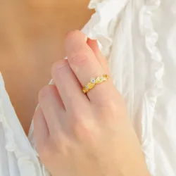 blad zirkon ring i förgylld mässing - Eliné