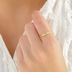 ljusgrön kristal ring i förgylld mässing - Eliné