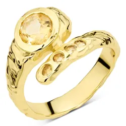 gul kristal ring i förgylld mässing - Eliné