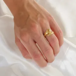 gul kristal ring i förgylld mässing - Eliné