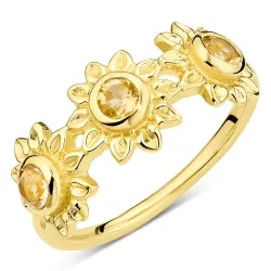 sol gul kristal ring i förgylld mässing - Eliné