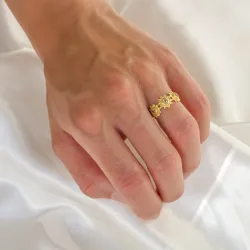sol gul kristal ring i förgylld mässing - Eliné