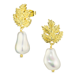 blad pärla örhängen i förgylld mässing - Eliné