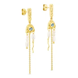 mörkblå kristal örhängen i förgylld mässing - Eliné