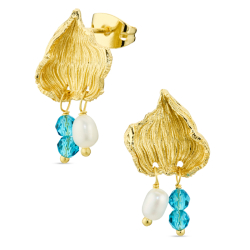 blå kristal örhängen i förgylld mässing - Eliné