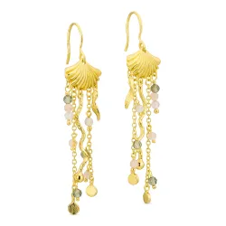 långa mörkgrön kedja örhängen i förgylld mässing - Eliné