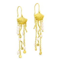 långa vit pärla kedja örhängen i förgylld mässing - Eliné