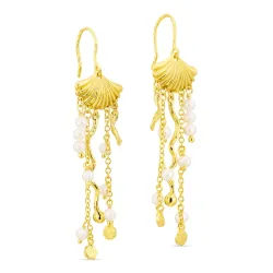 långa pärla kedja örhängen i förgylld mässing - Eliné