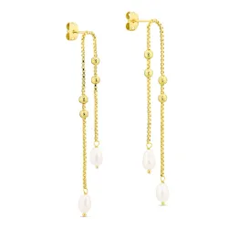 långa pärla kedja örhängen i förgylld mässing - Eliné