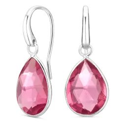 rosa kristal örhängen i försilvrad mässing - Loom Stones