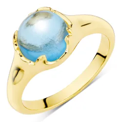 mörkblå kristal ring i förgylld mässing - Loom Stones