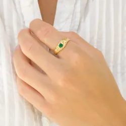 grön kristal ring i förgylld mässing - Eliné