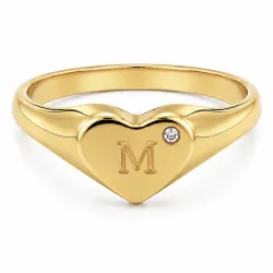 bokstav m zirkon ring i förgylld mässing