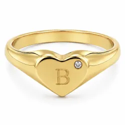 bokstav b zirkon ring i förgylld mässing - My Letter