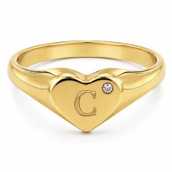 bokstav c zirkon ring i förgylld mässing
