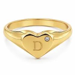bokstav d zirkon ring i förgylld mässing - My Letter