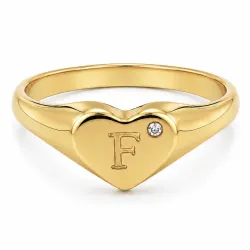 bokstav f zirkon ring i förgylld mässing - My Letter