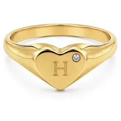 bokstav h zirkon ring i förgylld mässing