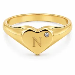 bokstav n zirkon ring i förgylld mässing - My Letter