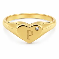 bokstav p zirkon ring i förgylld mässing - My Letter