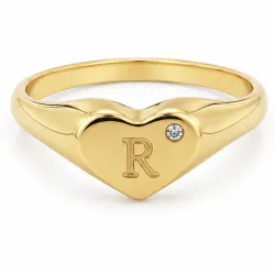 bokstav r zirkon ring i förgylld mässing - My Letter