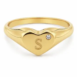 bokstav s zirkon ring i förgylld mässing