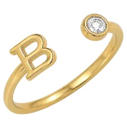 bokstav b zirkon ring i förgylld mässing - My Letter