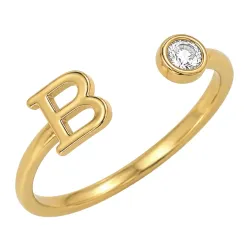 bokstav b zirkon ring i förgylld mässing