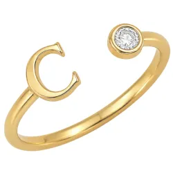 bokstav c zirkon ring i förgylld mässing