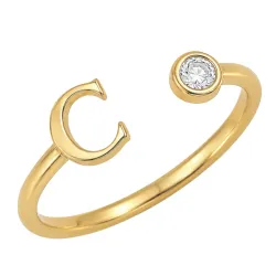 bokstav c zirkon ring i förgylld mässing