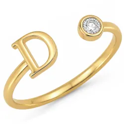 bokstav d zirkon ring i förgylld mässing - My Letter