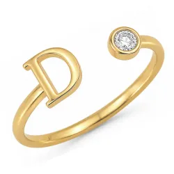 bokstav d zirkon ring i förgylld mässing