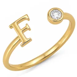 bokstav f zirkon ring i förgylld mässing - My Letter