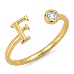 bokstav f zirkon ring i förgylld mässing