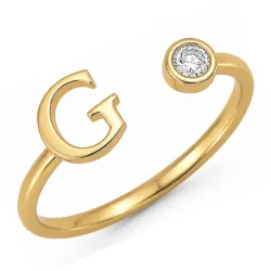 bokstav g zirkon ring i förgylld mässing